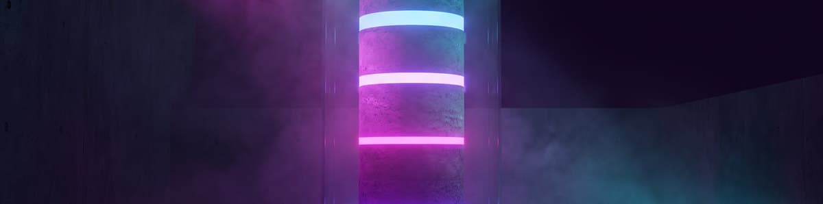 A glowing core sample of five stacked strata lifted out of dark ground