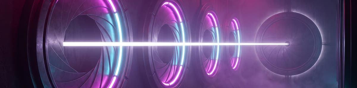 A beam of light passing through four open apertures and stopping at a closed fifth