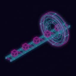 Schematic of a conveyor of modules feeding into concentric measuring rings