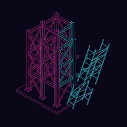 Schematic of a completed structure with its scaffolding detaching