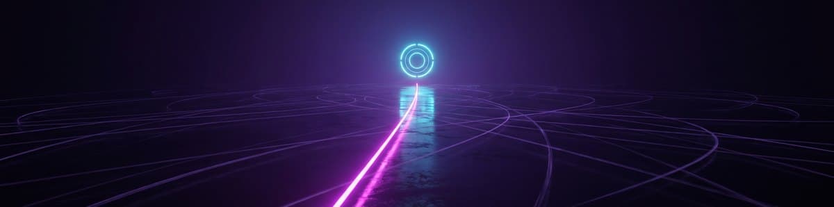 One brightly lit route running across a dark plane toward a distant target while the alternates stay dim